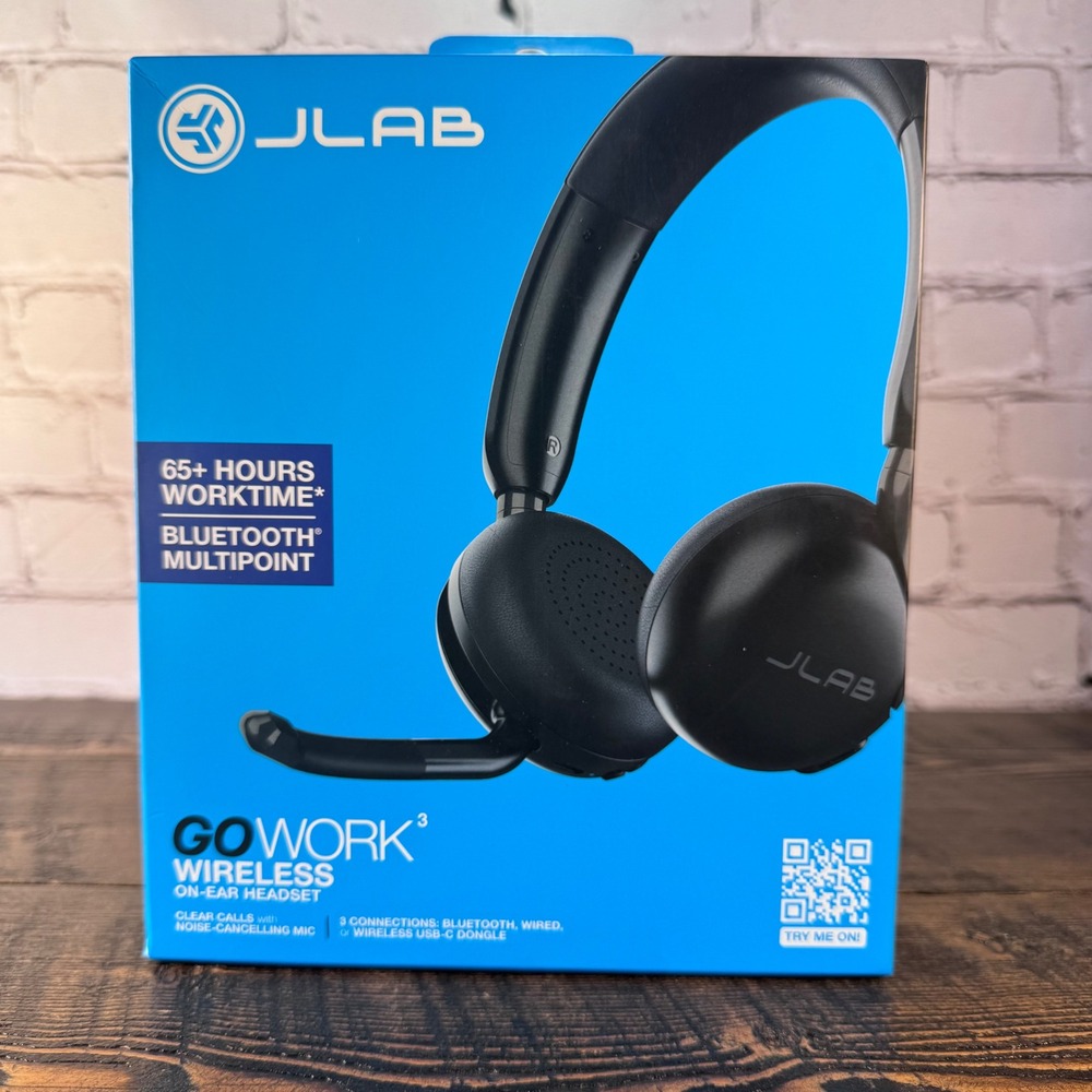 JLab GO Work 3 Wireless On-Ear Headset Bluetooth USB-C Dongle Black